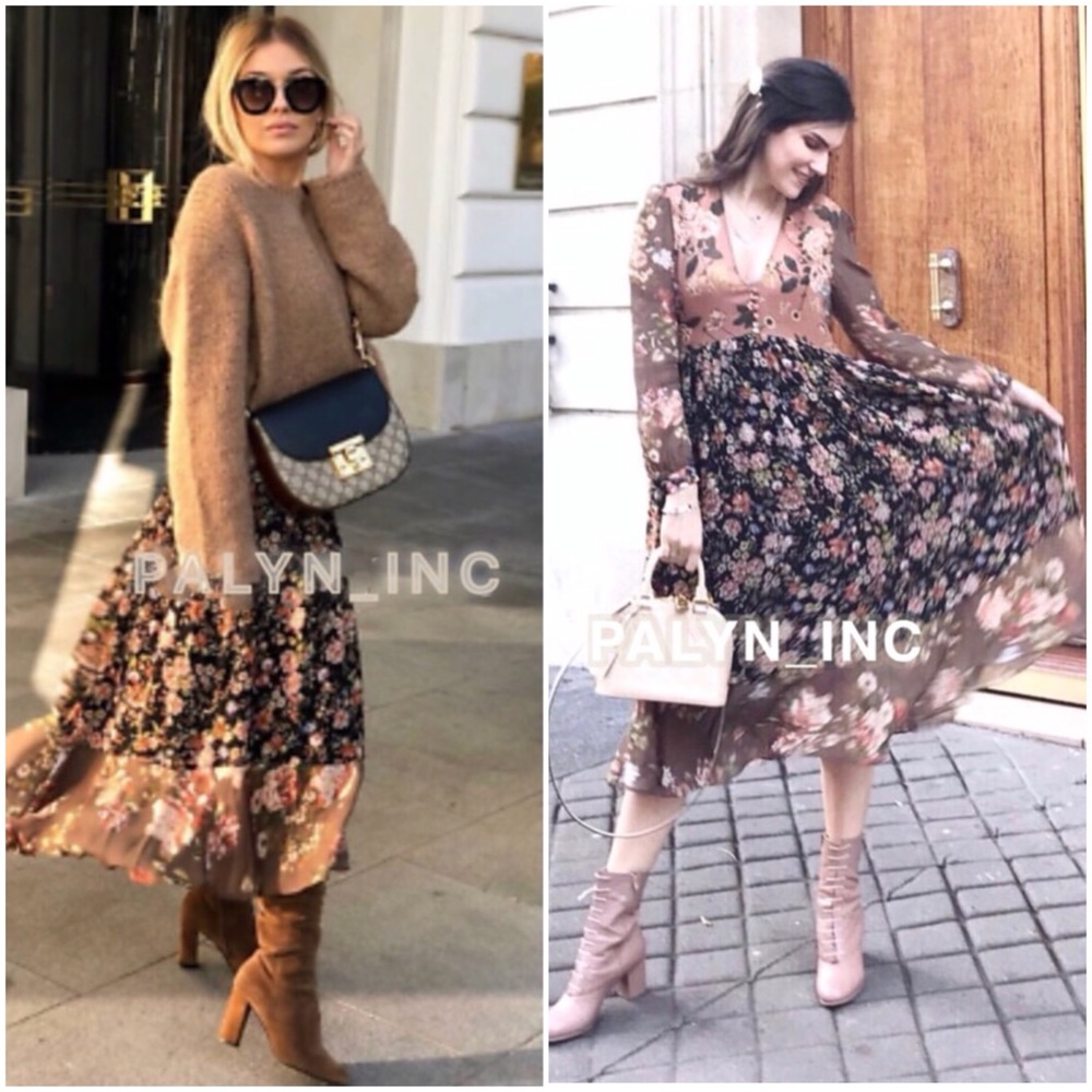 ❤️NWT ZARA FLORAL PRINT MIDI DRESS PUFF-SLEEVES